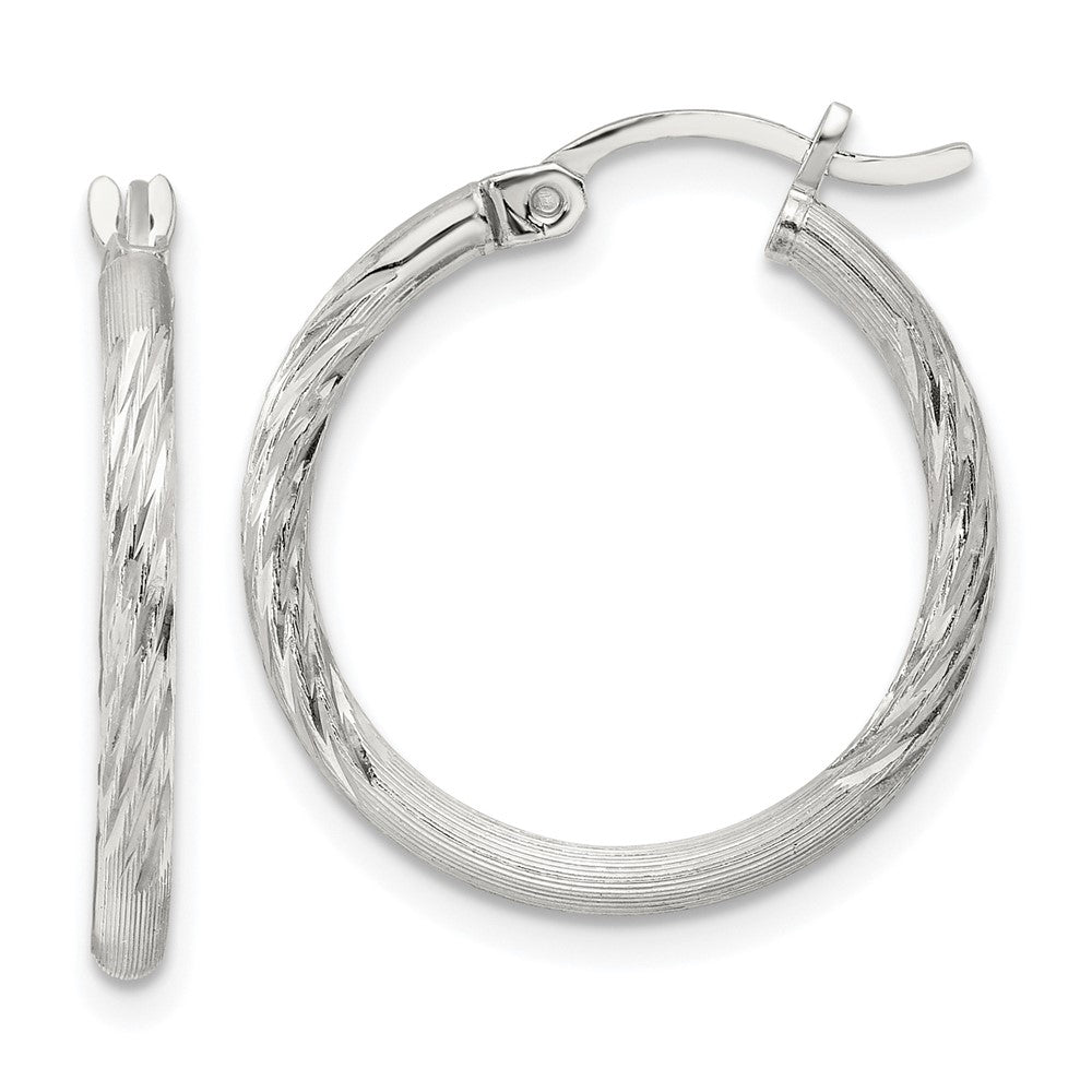 Sterling Silver 2mm Polished Satin Diamond-cut Hoop Earrings