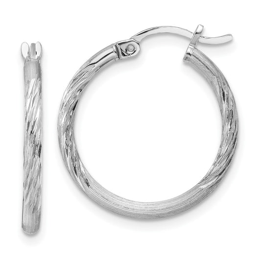 Rhodium-plated Sterling Silver 2mm Polished Satin Diamond-cut Hoop Earrings