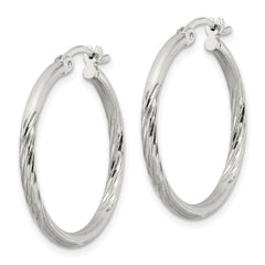 Sterling Silver 2mm Polished Satin Diamond-cut Hoop Earrings