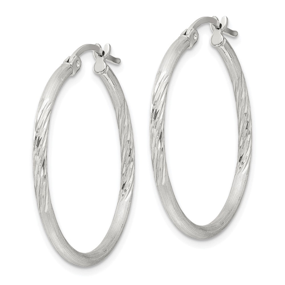 Sterling Silver 2mm Polished Satin Diamond-cut Hoop Earrings