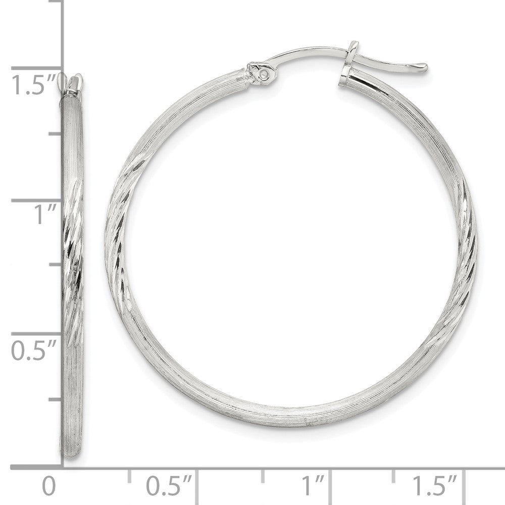 Sterling Silver 2mm Polished Satin Diamond-cut Hoop Earrings