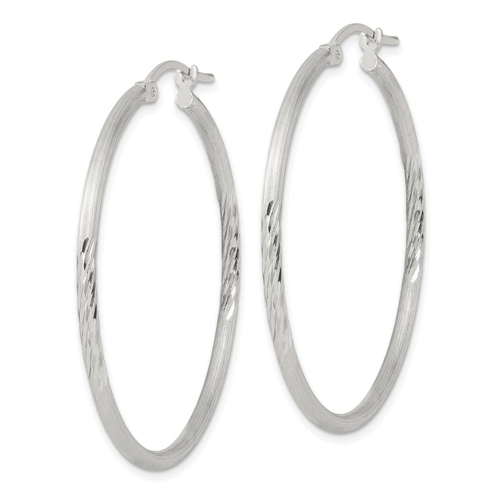 Sterling Silver 2mm Polished Satin Diamond-cut Hoop Earrings