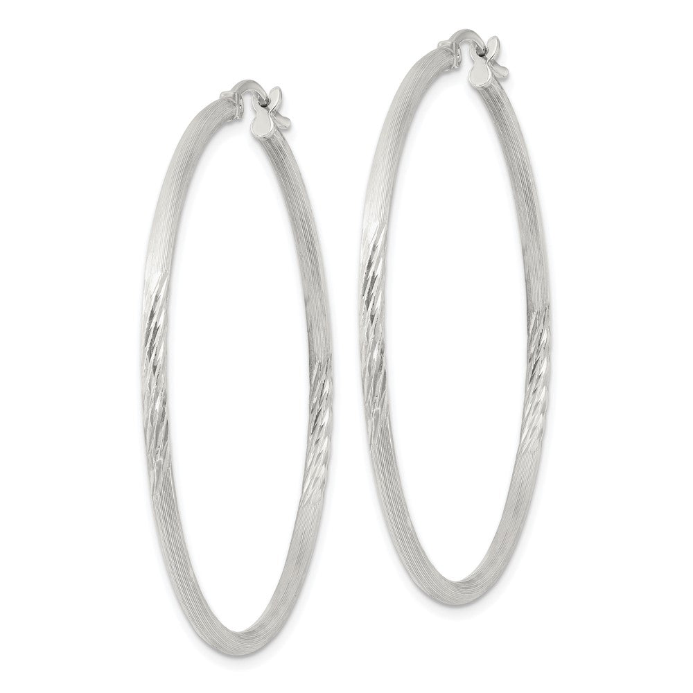 Sterling Silver 2mm Polished Satin Diamond-cut Hoop Earrings