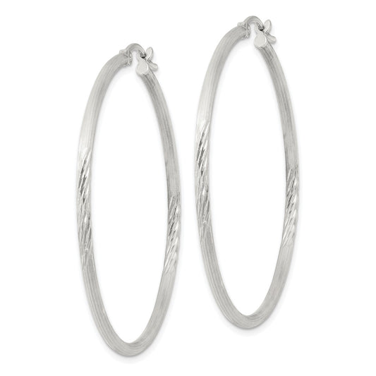 Sterling Silver 2mm Polished Satin Diamond-cut Hoop Earrings