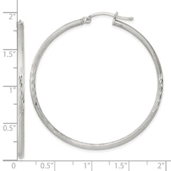 Sterling Silver 2mm Polished Satin Diamond-cut Hoop Earrings