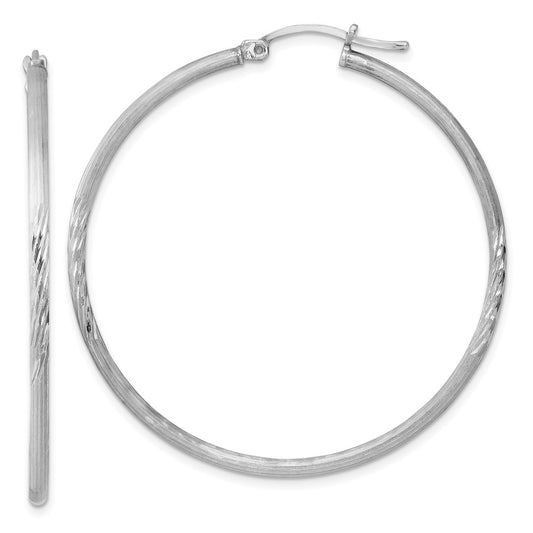 Rhodium-plated Sterling Silver 2mm Polished Satin Diamond-cut Hoop Earrings