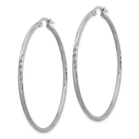 Rhodium-plated Sterling Silver 2mm Polished Satin Diamond-cut Hoop Earrings