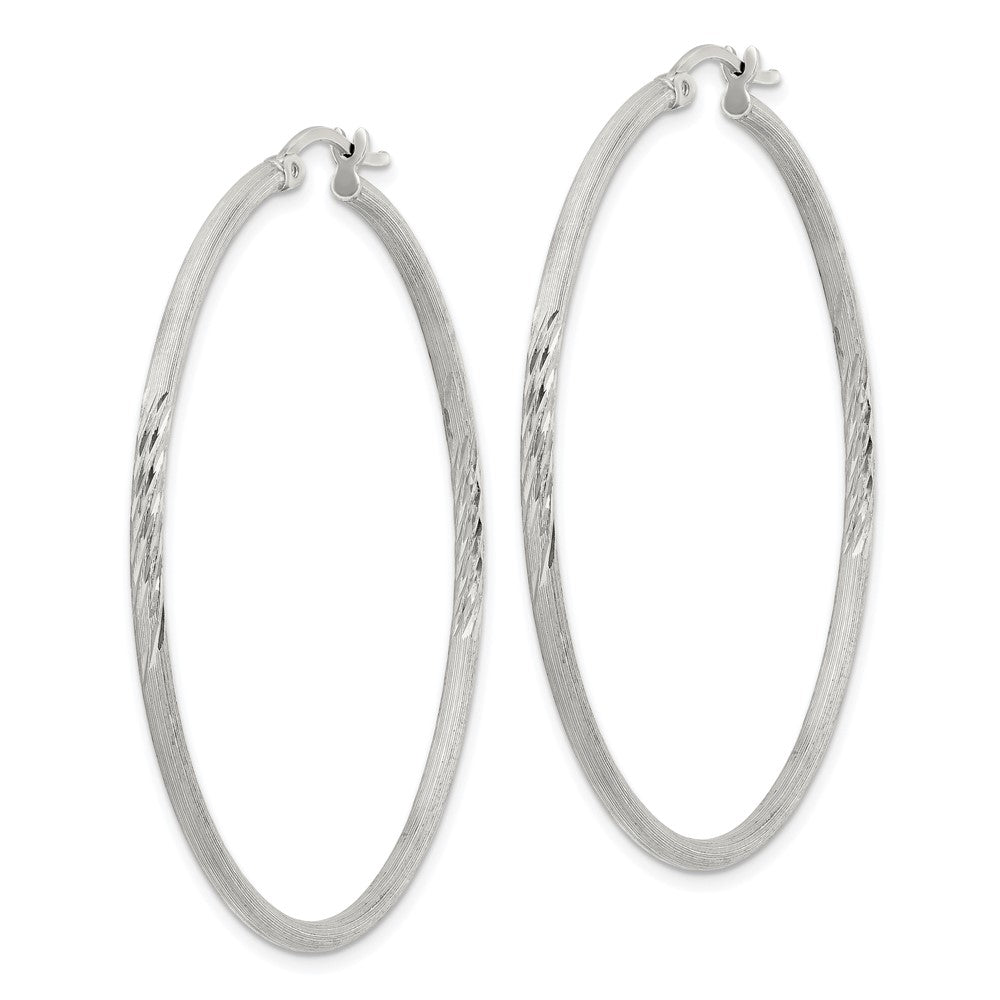 Sterling Silver 2mm Polished Satin Diamond-cut Hoop Earrings