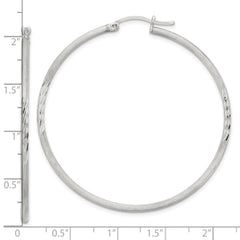 Sterling Silver 2mm Polished Satin Diamond-cut Hoop Earrings