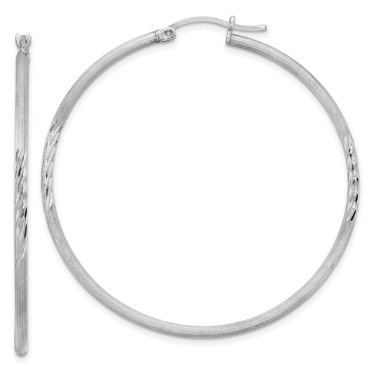 Rhodium-plated Sterling Silver 2mm Polished Satin Diamond-cut Hoop Earrings