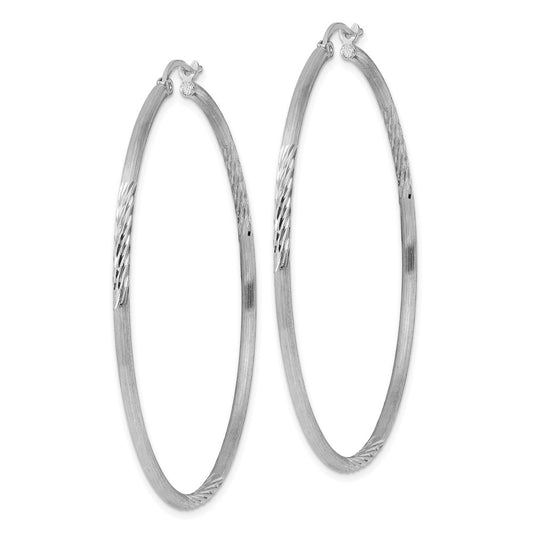 Rhodium-plated Sterling Silver 2mm Polished Satin Diamond-cut Hoop Earrings