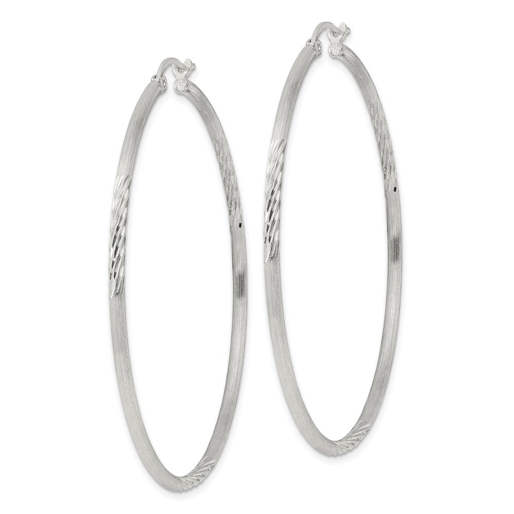 Sterling Silver 2mm Polished Satin Diamond-cut Hoop Earrings