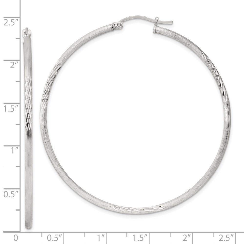 Sterling Silver 2mm Polished Satin Diamond-cut Hoop Earrings