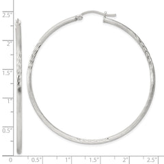 Sterling Silver 2mm Polished Satin Diamond-cut Hoop Earrings