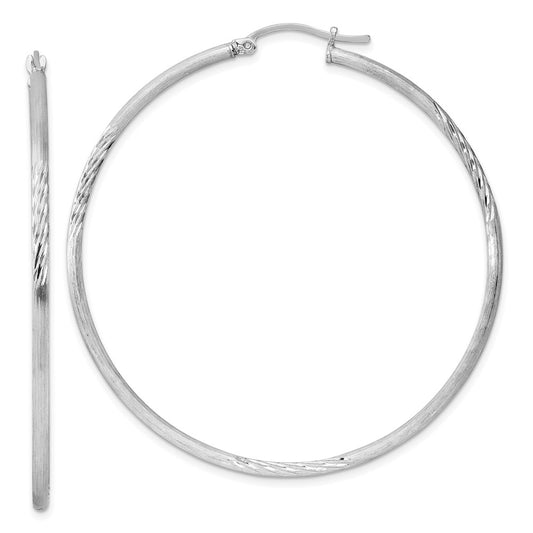 Rhodium-plated Sterling Silver 2mm Polished Satin Diamond-cut Hoop Earrings