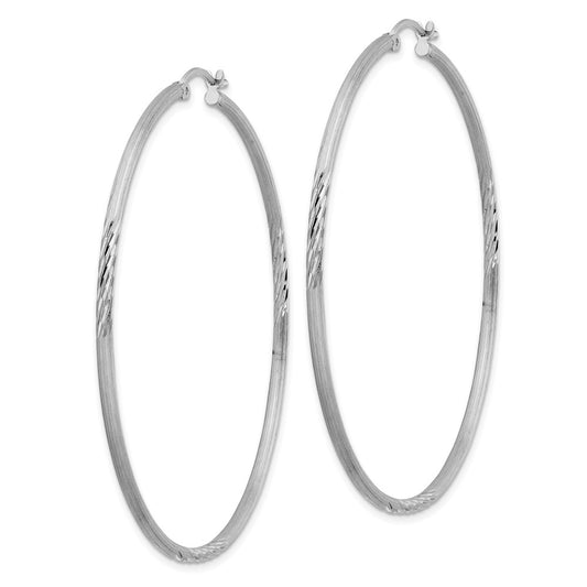 Rhodium-plated Sterling Silver 2mm Polished Satin Diamond-cut Hoop Earrings