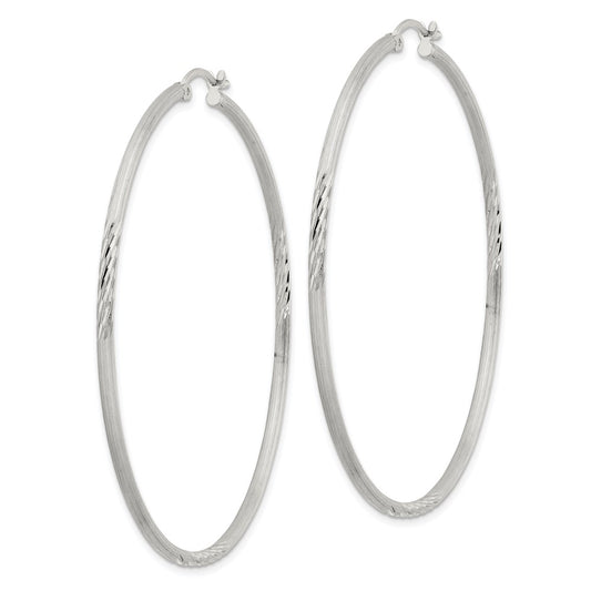 Sterling Silver 2mm Polished Satin Diamond-cut Hoop Earrings