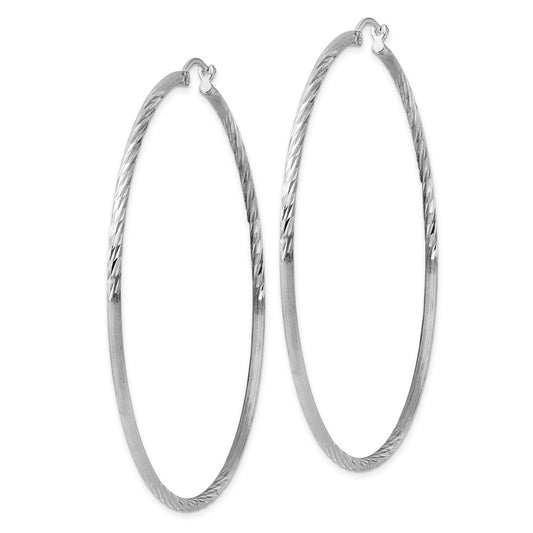 Rhodium-plated Sterling Silver 2mm Polished Satin Diamond-cut Hoop Earrings