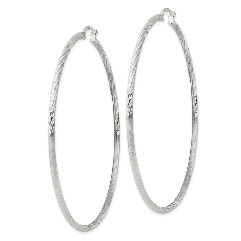 Sterling Silver 2mm Polished Satin Diamond-cut Hoop Earrings