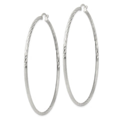 Sterling Silver 2mm Polished Satin Diamond-cut Hoop Earrings