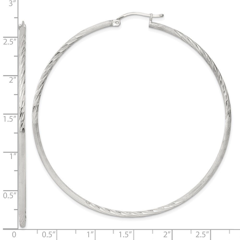 Sterling Silver 2mm Polished Satin Diamond-cut Hoop Earrings