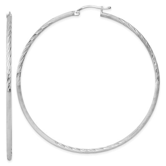 Rhodium-plated Sterling Silver 2mm Polished Satin Diamond-cut Hoop Earrings