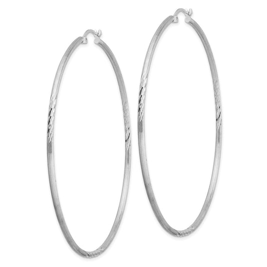 Rhodium-plated Sterling Silver 2mm Polished Satin Diamond-cut Hoop Earrings