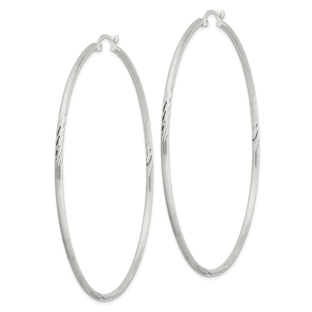 Sterling Silver 2mm Polished Satin Diamond-cut Hoop Earrings