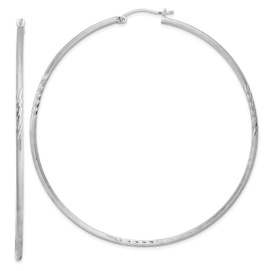 Rhodium-plated Sterling Silver 2mm Polished Satin Diamond-cut Hoop Earrings