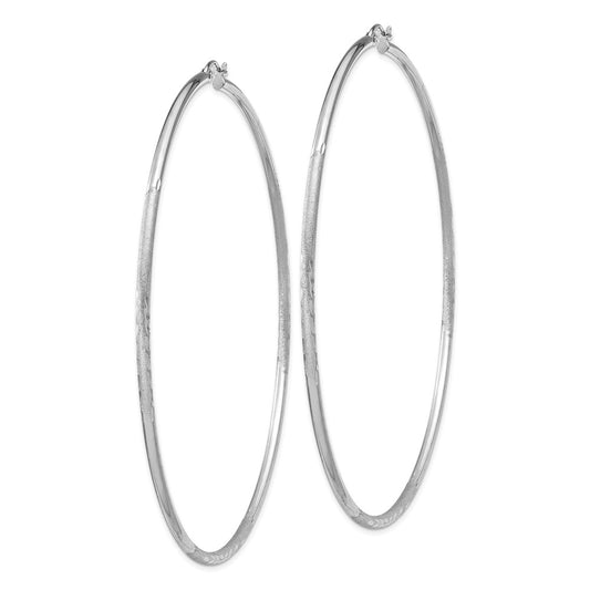 Rhodium-plated Sterling Silver 2mm Polished Satin Diamond-cut Hoop Earrings