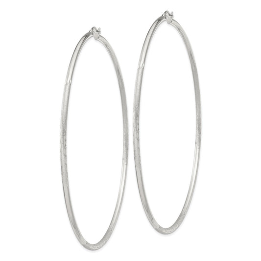 Sterling Silver 2mm Polished Satin Diamond-cut Hoop Earrings