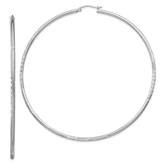 Rhodium-plated Sterling Silver 2mm Polished Satin Diamond-cut Hoop Earrings