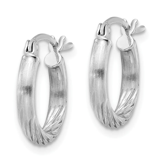 Rhodium-plated Sterling Silver 2.5mm Polished Satin Diamond-cut Hoop Earrings