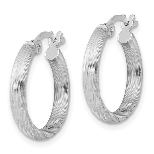 Rhodium-plated Sterling Silver 2.5mm Polished Satin Diamond-cut Hoop Earrings