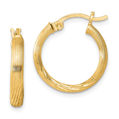 Yellow Gold-plated Sterling Silver 2.5mm Polished Satin Diamond-cut Hoop Earrings
