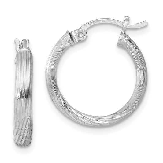 Rhodium-plated Sterling Silver 2.5mm Polished Satin Diamond-cut Hoop Earrings