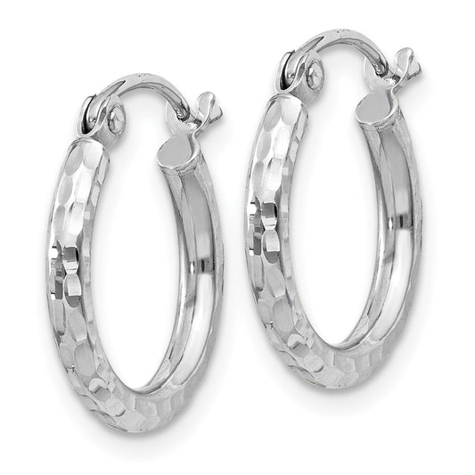 Rhodium-plated Sterling Silver 2mm Diamond-cut Hoop Earrings