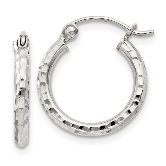 Sterling Silver 2mm Diamond-cut Hoop Earrings