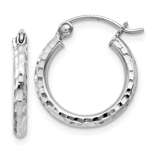 Rhodium-plated Sterling Silver 2mm Diamond-cut Hoop Earrings