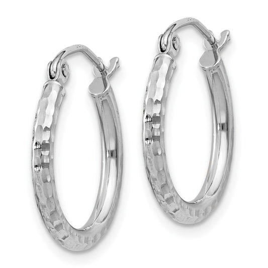 Rhodium-plated Sterling Silver 2mm Diamond-cut Hoop Earrings