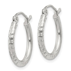 Sterling Silver 2mm Diamond-cut Hoop Earrings