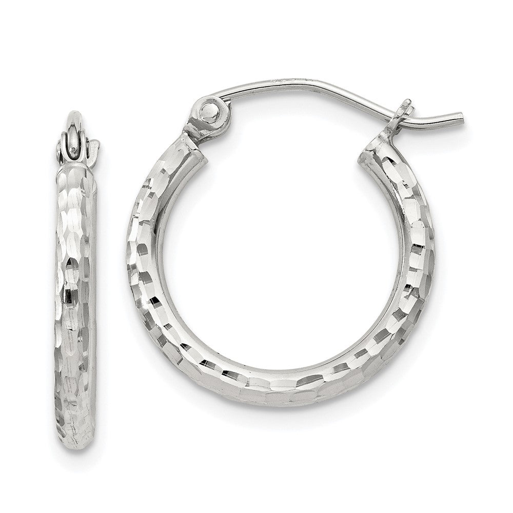 Sterling Silver 2mm Diamond-cut Hoop Earrings