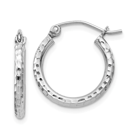 Rhodium-plated Sterling Silver 2mm Diamond-cut Hoop Earrings