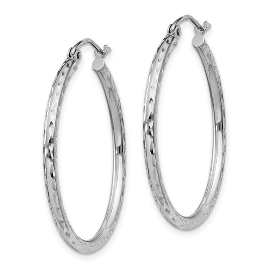 Rhodium-plated Sterling Silver 2mm Diamond-cut Hoop Earrings