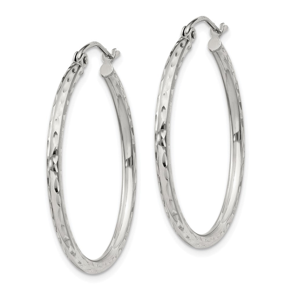 Sterling Silver 2mm Diamond-cut Hoop Earrings