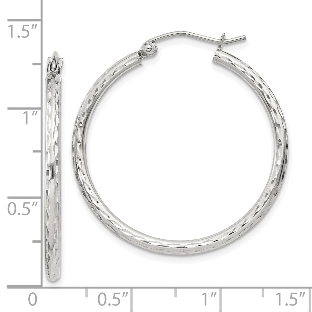 Sterling Silver 2mm Diamond-cut Hoop Earrings