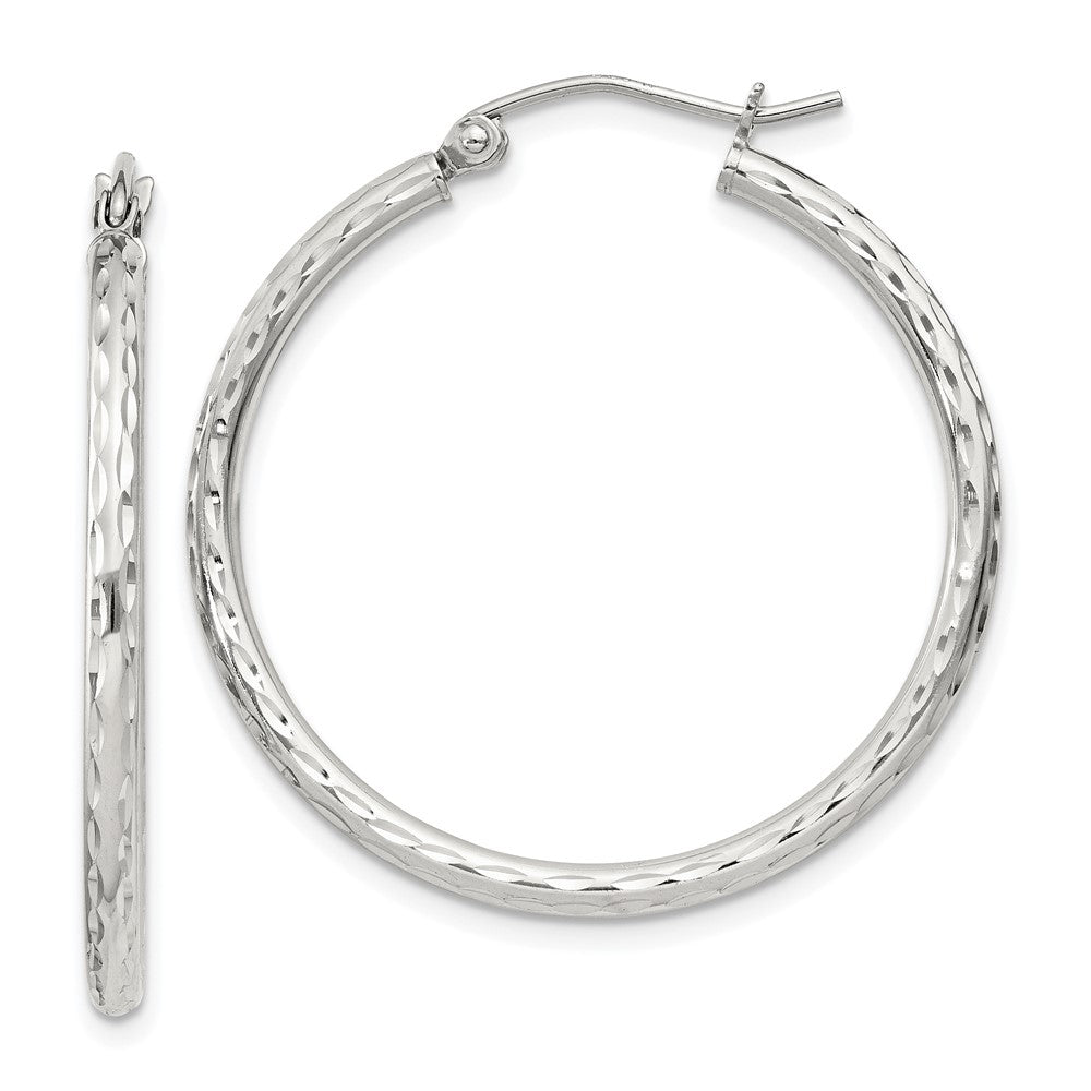 Sterling Silver 2mm Diamond-cut Hoop Earrings