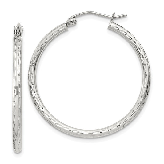 Sterling Silver 2mm Diamond-cut Hoop Earrings