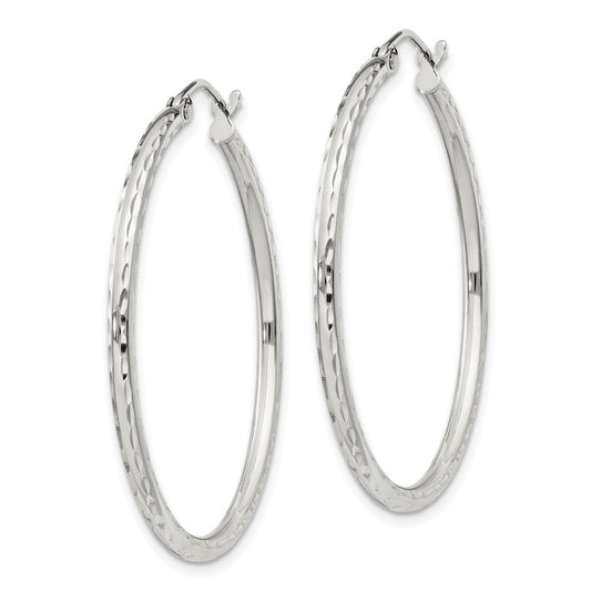 Sterling Silver 2mm Diamond-cut Hoop Earrings