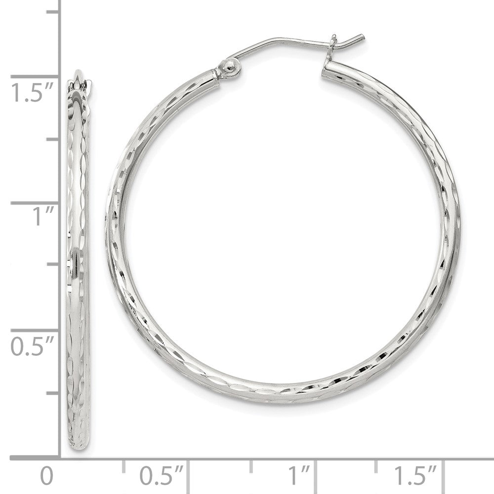 Sterling Silver 2mm Diamond-cut Hoop Earrings